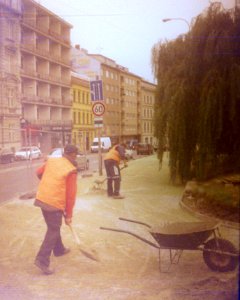 Chaika 3 (on redscale film) - Workers on Moravian Square