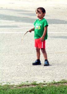 Romany Boy with Stick and Czech National Flag on T-Shirt
