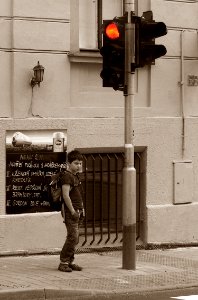 Boy at Crosswalk photo