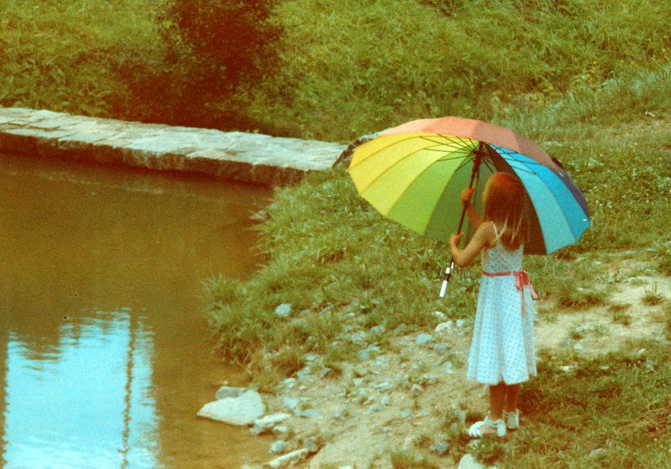 Olympus Mju II - Julia with Rainbow Umbrella