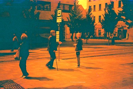 Pentacon Electra + redscale film - Tram Stop Scene 2