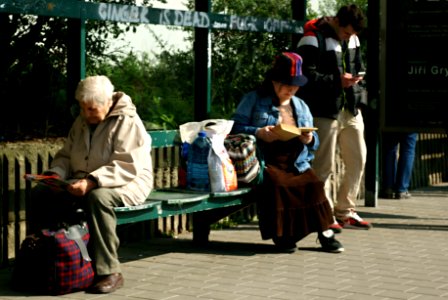 Sony Alpha A230 with Helios-44-2 - Bus Stop Readers