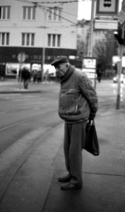 Praktica BC1 - Old Man at Tram Stop