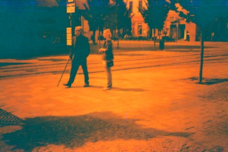 Pentacon Electra + redscale film - Tram Stop Scene 1