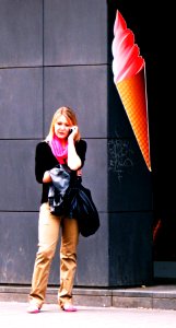 Woman and Ice Cream Shop Sign