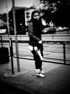 Girl at Tram Stop photo