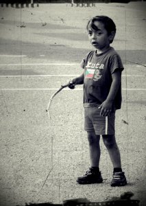 Romany Boy with Stick and Czech National Flag on T-Shirt (processed version) photo