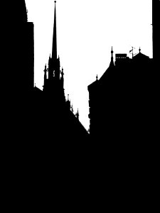 Silhouette of Houses and Cathedral