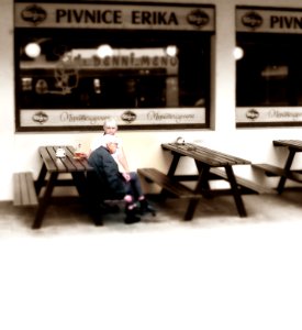 Elderly Couple in front of a Pub photo