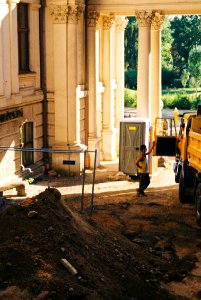 Romany Worker at Building Site (redscale film)