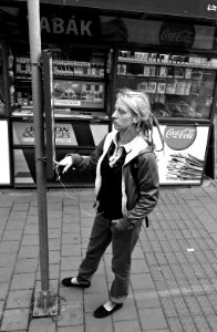Girl at Tram Stop photo