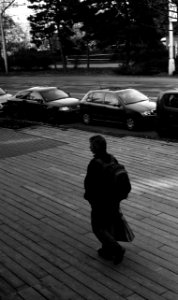 Kiev 4 + Helios 103 - Walking Man in front of the City Library 2