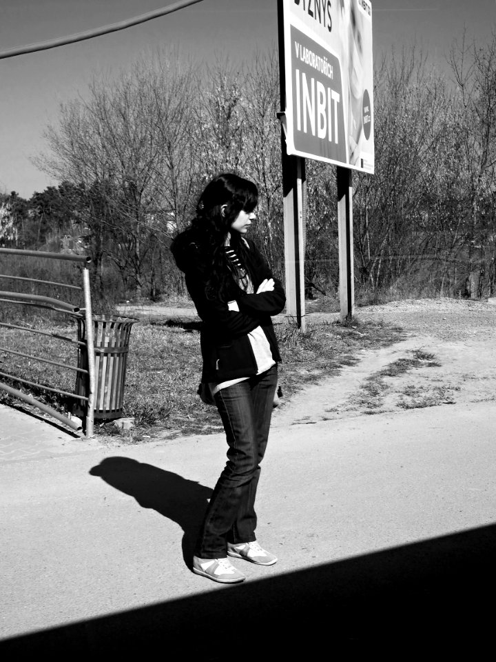 Girl Looking at a Road B&W 2