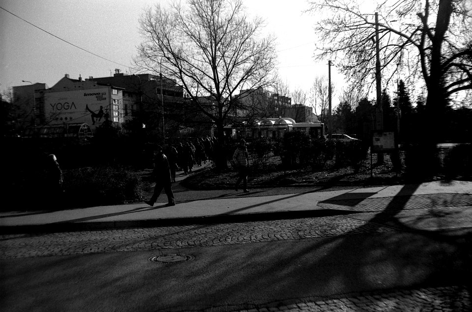 Siluet Elektro - People Entering Tram and Bus Stop