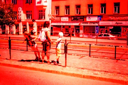 Pentacon Electra + Cross Processed Film - Mother and Chidren at Tram Stop