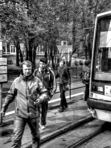 People Leaving a Tram photo