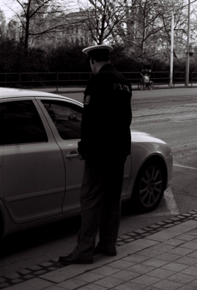 Zorki 4 + Industar-61 L/D - Policaman Checking a Car