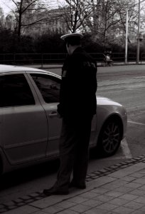 Zorki 4 + Industar-61 L/D - Policaman Checking a Car