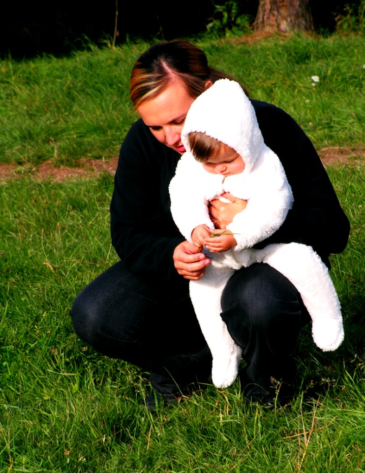 Young Mother with Teletubbie Like Child