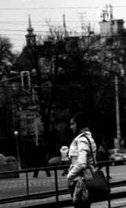 Kiev 4 + Jupiter-11 - Woman at Tram Stop