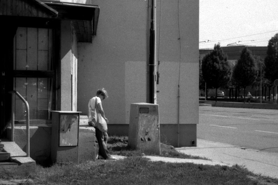 Canon Prima Zoom (Sure Shot) 76AiAF - Woman at Bus Stop