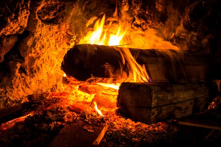Open fireplace cozy fire