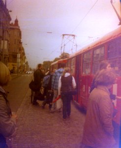 Chaika 3 (on redscale film) - People Entering the Tram 2