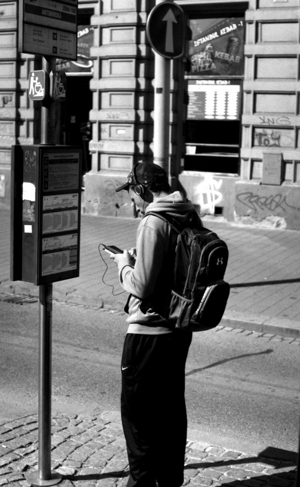 Zorki 4 + Industar-61 L/D - Man at Tram Stop
