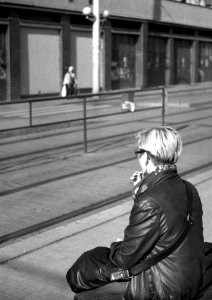 Zorki 4 + Industar-61 L/D - Woman at Tram Stop 1