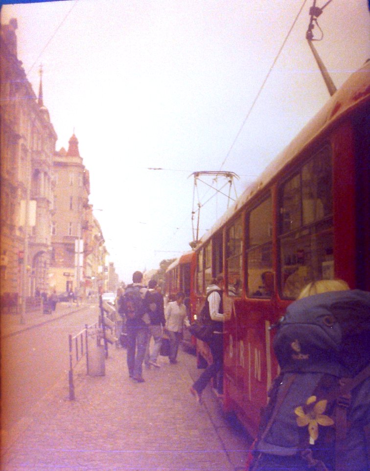 Chaika 3 (on redscale film) - People Entering the Tram 1