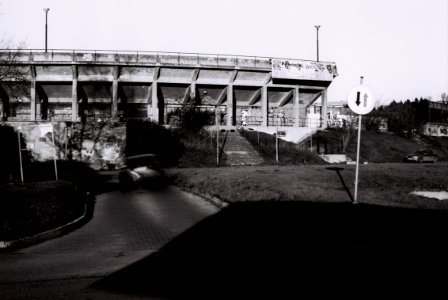 Canon EOS30 + ORWO DP3 film film - Abandoned Stadium and a Car