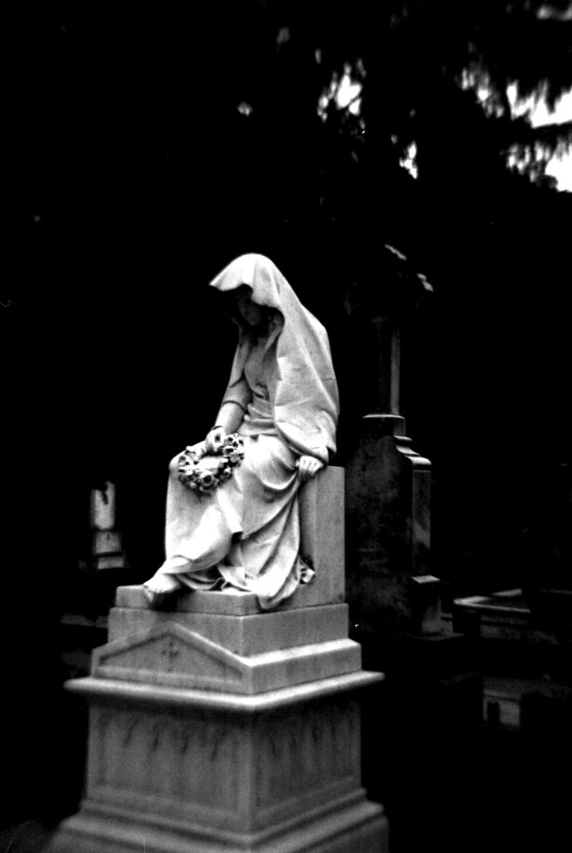 Holga 120FN - Gravestone Statue (taken with flash)