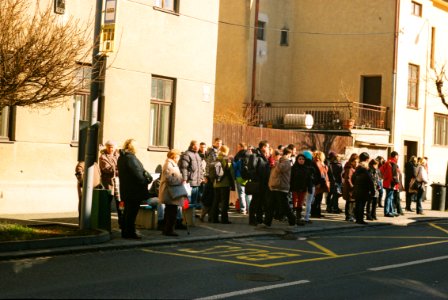 Praktica Super TL + Helios 44-2 2/58 - Lots of People Waiting for a Bus photo