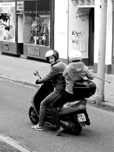 Young Couple on a Scooter B&W photo