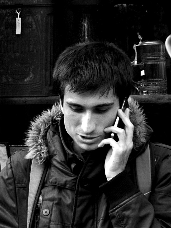 Man Making a Phone Call B&W