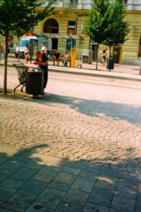 Street Person on Joštova st. (redscale film)