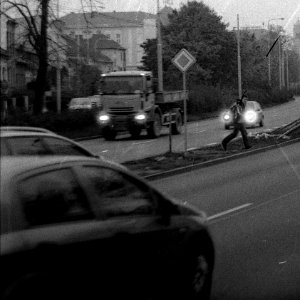 Ricoh TLS 401 with Helios 44-2 - Man Crossing the Street