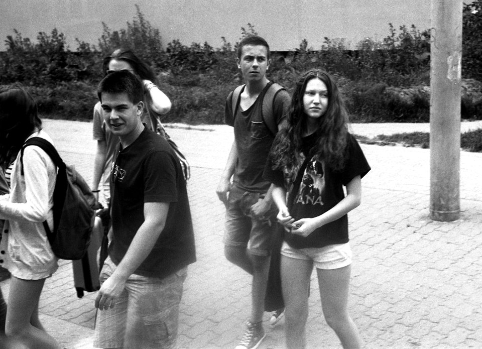 Kiev 4 + Jupiter-8M 53/2 - Young People Entering the Tram