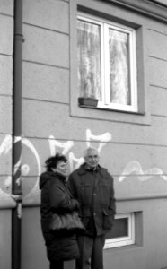 Canon EOS 30 + Ortho 25 film - Couple at Bus Stop