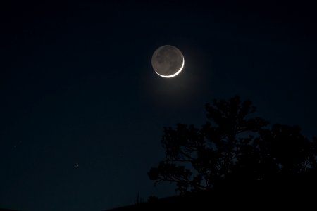 5% Illuminated Waxing Crescent Moon with Aldebaran at the lower-left.