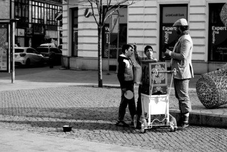 Sony Alpha A230 with Helios-44-2 - Barrel Organ Player and Kids B&W