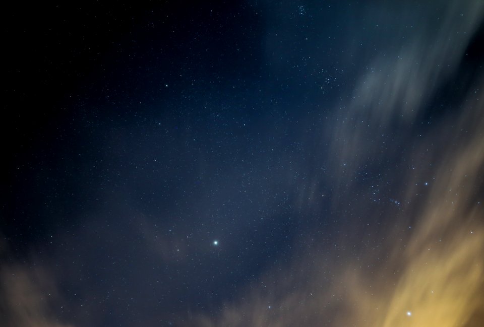 Cloudy skies at night.