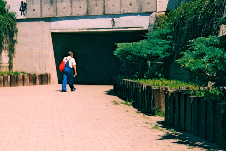 Olympus Mju II - Man Entering an Underpass