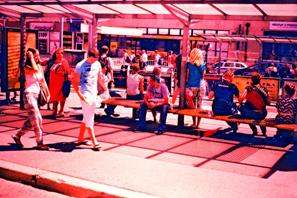 Pentacon Electra + Cross Processed Film - Tram Stop at Main Railway Station