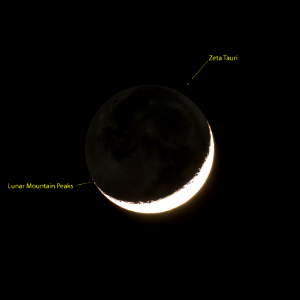 Waxing Crescent Moon and Zeta Tauri photo