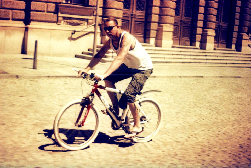 Praktica BC1 - Redscaled and Cross Processed - Cyclist on Joštova Street 2