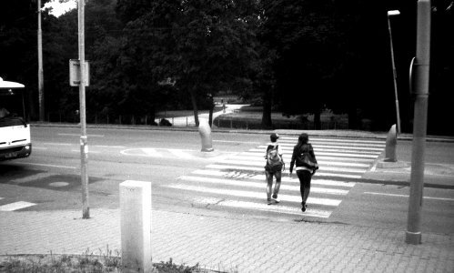 Elikon 35S - Girls on Crosswalk in Rainy Day photo
