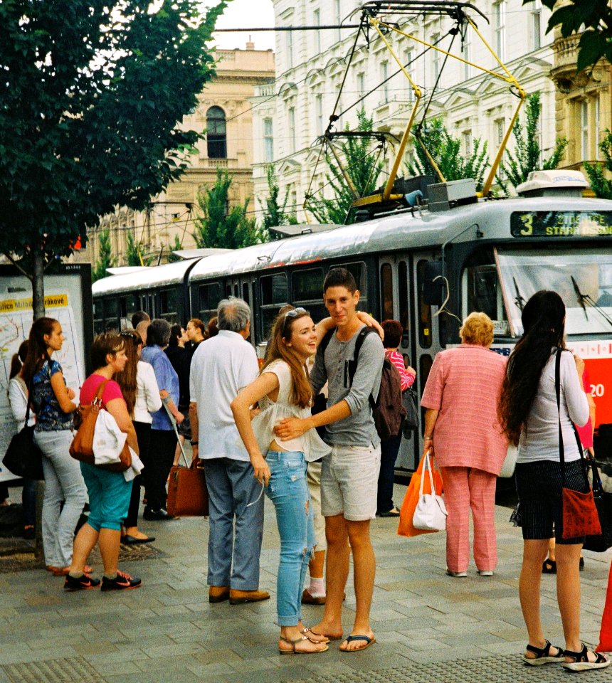 Kiev 4 + Jupiter-8M 50/2 - Candid Couple at Tram Stop