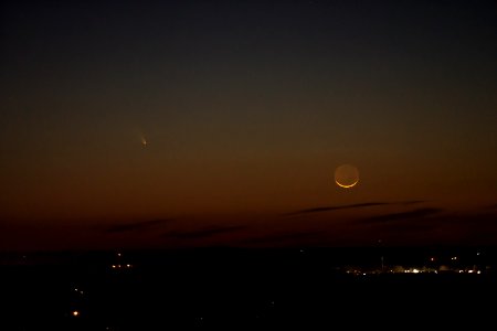 Comet PANSTARRS and 2% illuminated Waxing Crescent Moon - March 12th, 2013