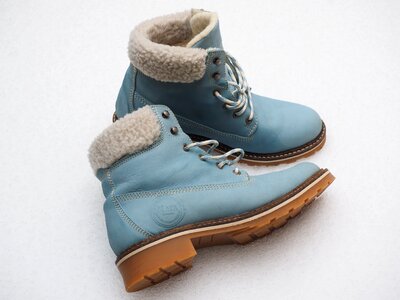 Blue light blue leather boots